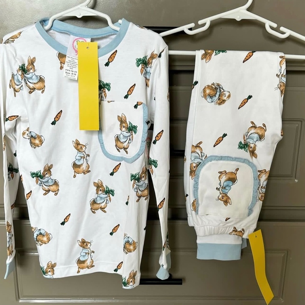 Posh Pickle Girls Peter rabbit Pima pajamas size 9/10 - Picture 2 of 3